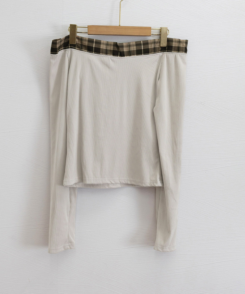 オフショルダー長袖Tシャツチェックリボン 詳細画像22