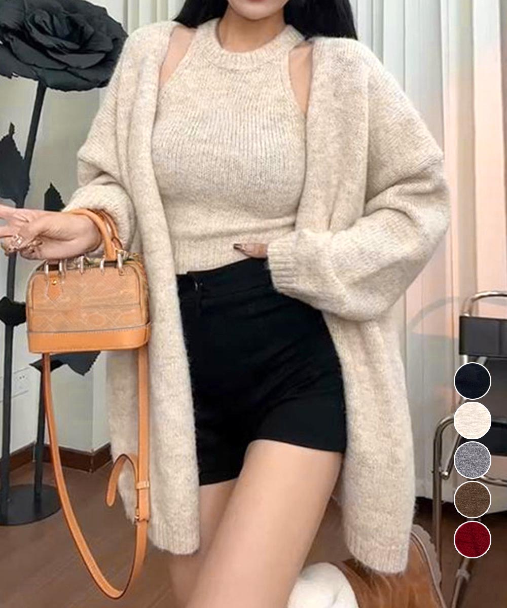 ロングニットアンサンブルタンクトップ付き