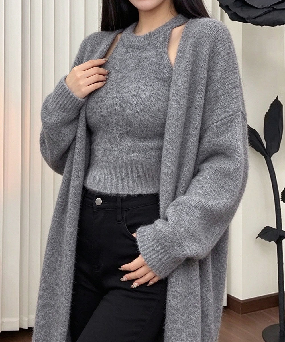 ロングニットアンサンブルタンクトップ付き