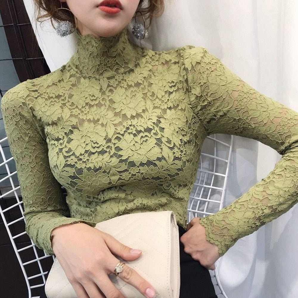 総レース カットソー レディース 花柄 グリーン