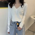 Vネック ニットトップス レディース ホワイト