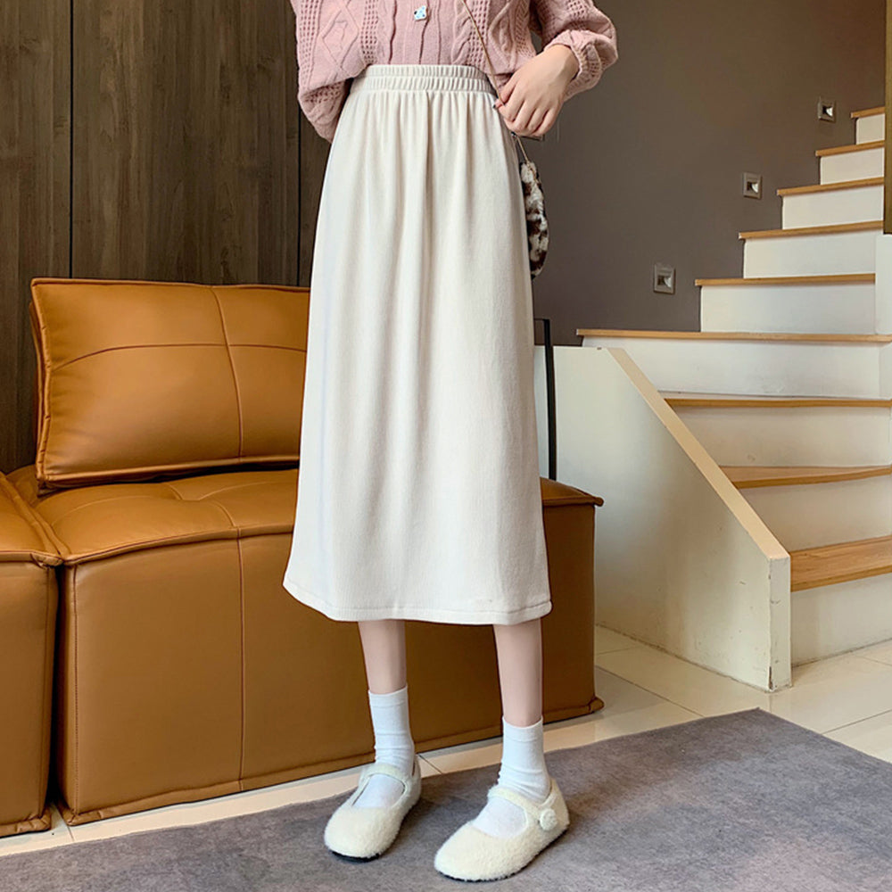 コーデュロイスカート バックスリット秋冬 アイボリー
