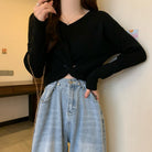 フロントツイスト ニットプルオーバー秋服 ブラック