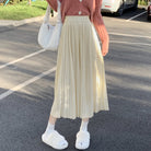 プリーツスカート ハイウエスト 着やせ アイボリー