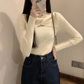 ツイスト リブニットトップス レディース ベージュ