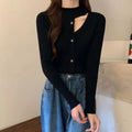 リブニットトップス レディース 韓国風 ブラック
