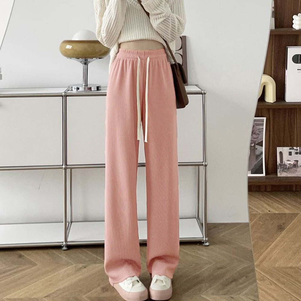 セミワイドパンツ レディースウエストゴム ピンク