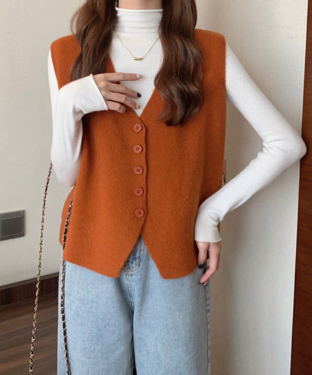 ニットベスト ニットジレ 重ね着 秋冬服 オレンジ