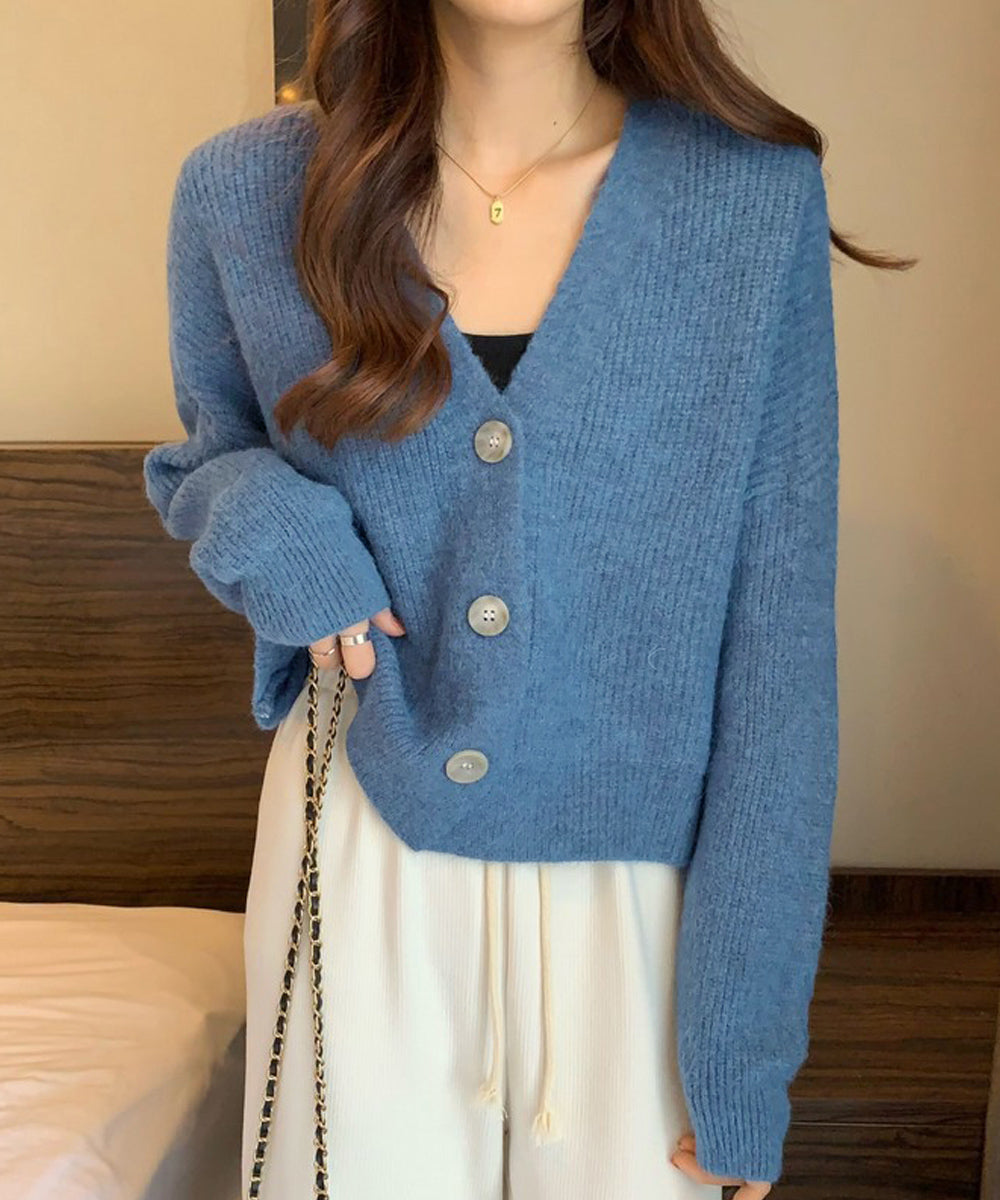 ニットカーディガン Vネック 長袖秋冬服 ブルー