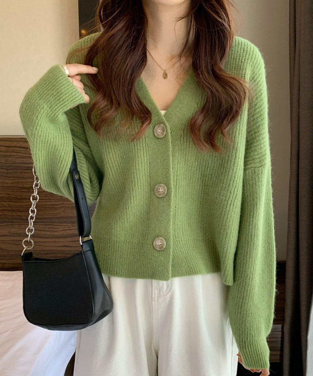 ニットカーディガン Vネック 長袖秋冬服 グリーン