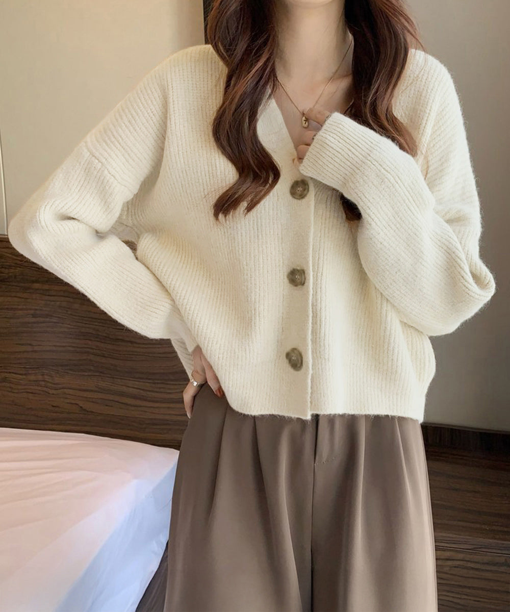 ニットカーディガン Vネック 長袖秋冬服 アイボリー