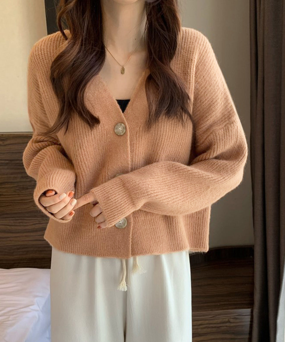 ニットカーディガン Vネック 長袖秋冬服 コーラル