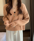 ニットカーディガン Vネック 長袖秋冬服 コーラル