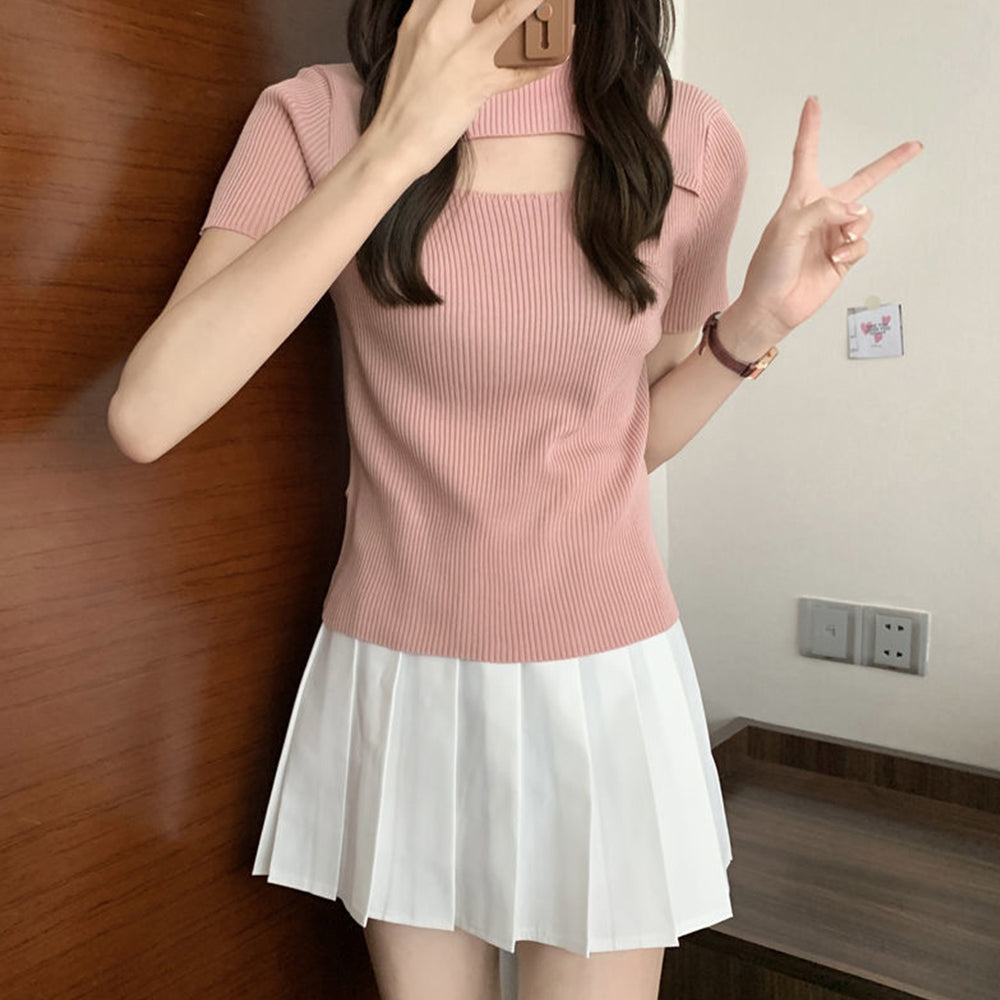 胸開きサマーニット レディース 韓国風 詳細画像9