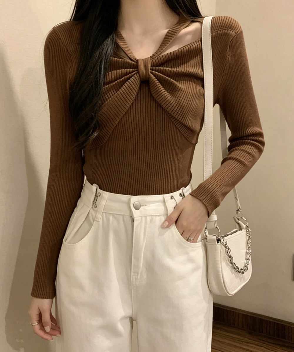 フロントリボンリブニットトップス大人秋服 詳細画像11