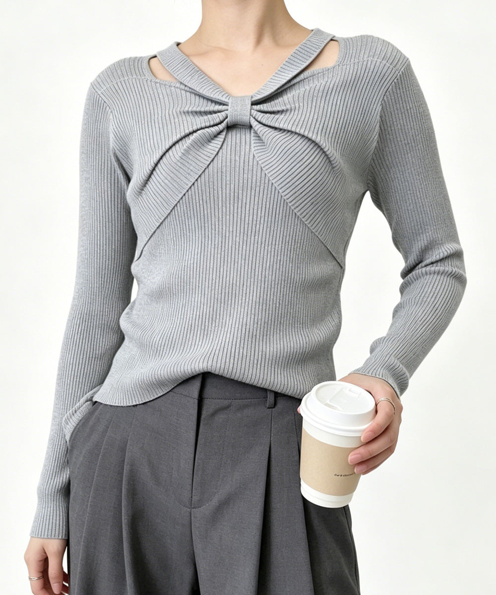 フロントリボンリブニットトップス大人秋服 詳細画像13