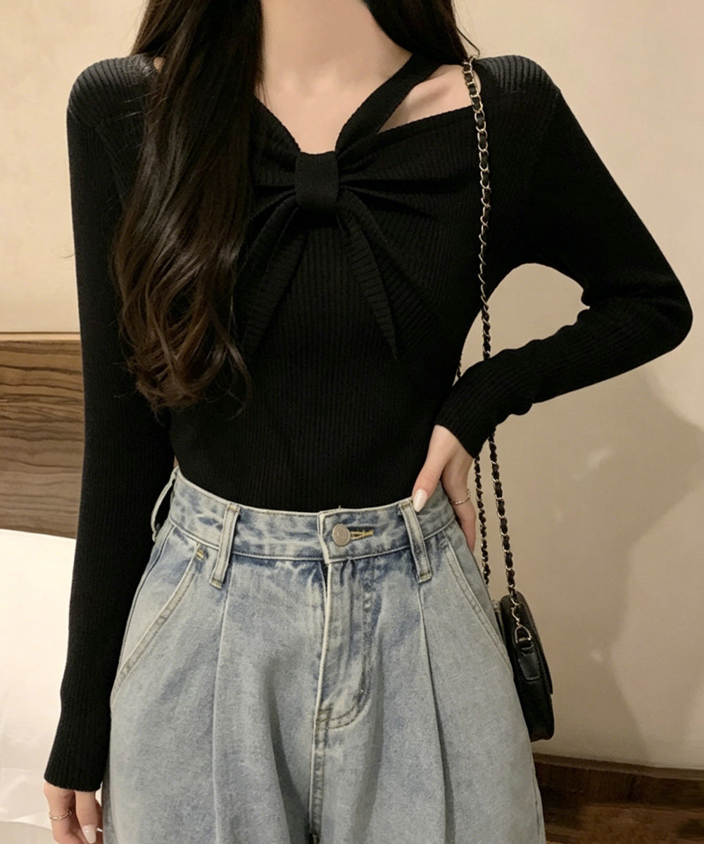 フロントリボンリブニットトップス大人秋服 詳細画像5