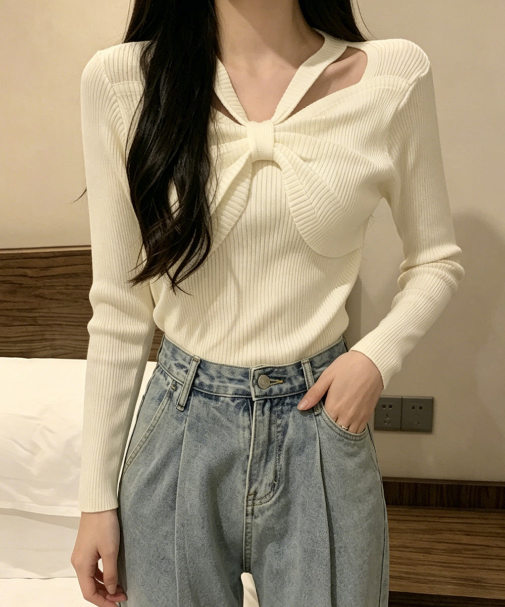 フロントリボンリブニットトップス大人秋服 詳細画像7