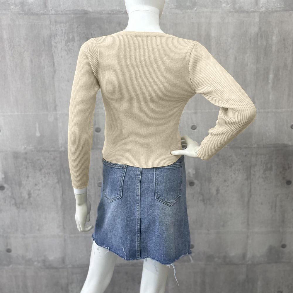ニットトップス フロントレースアップ秋服 詳細画像13