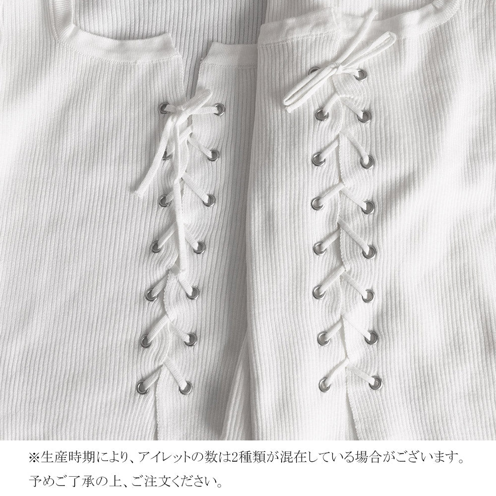 ニットトップス フロントレースアップ秋服 詳細画像4