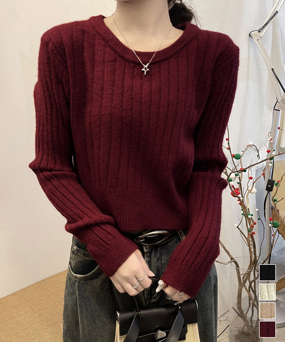 リブニット トップス きれいめ 長袖 詳細画像1