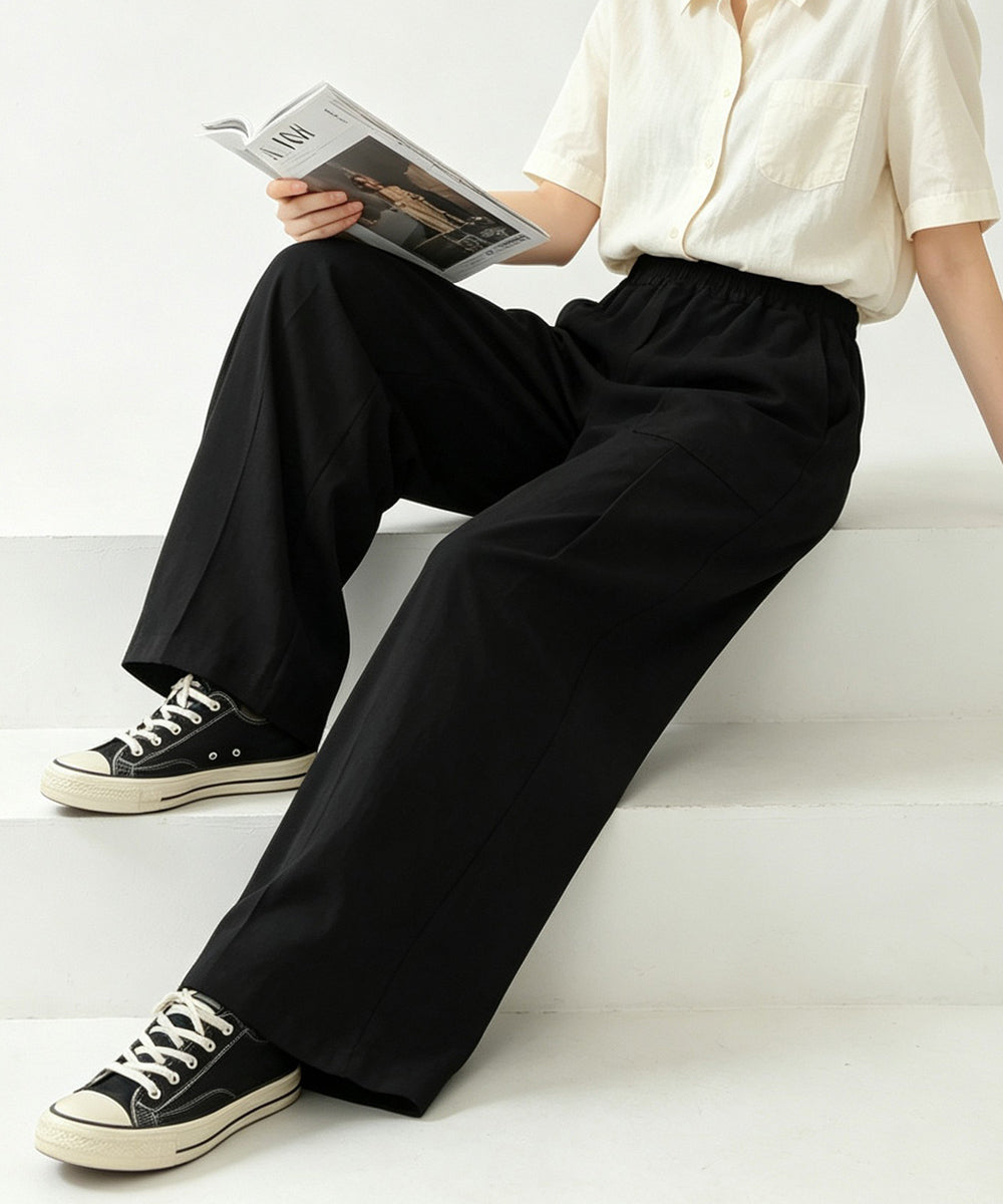 綿麻風ワイドパンツ レディース きれいめ