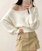オフショルダー ニットトップス韓国風秋服