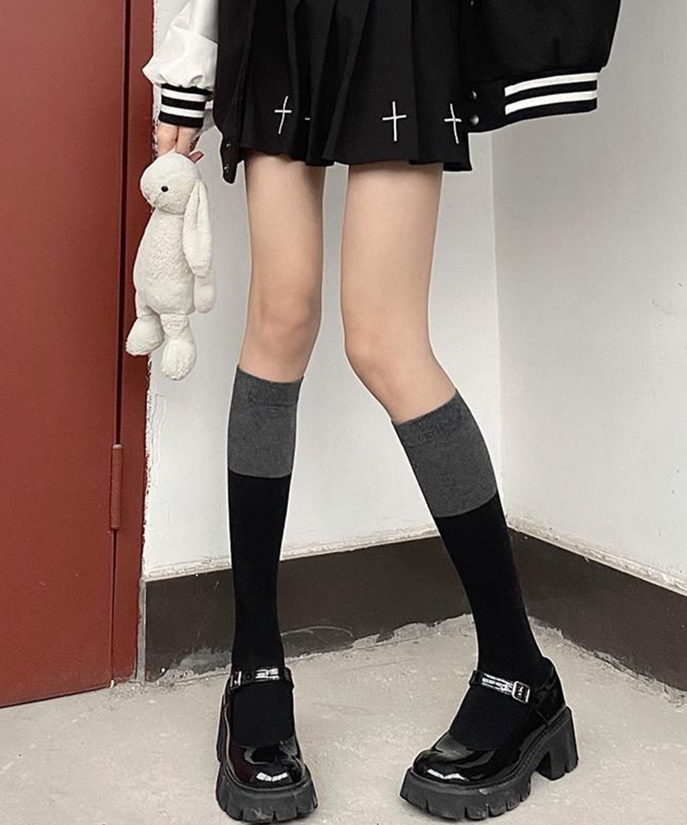 ニーハイソックス バイカラーレッグウェア 厚手*ショート