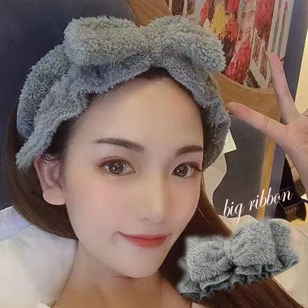 ふわふわ ヘアバンド 洗顔 リボン ダークグレー