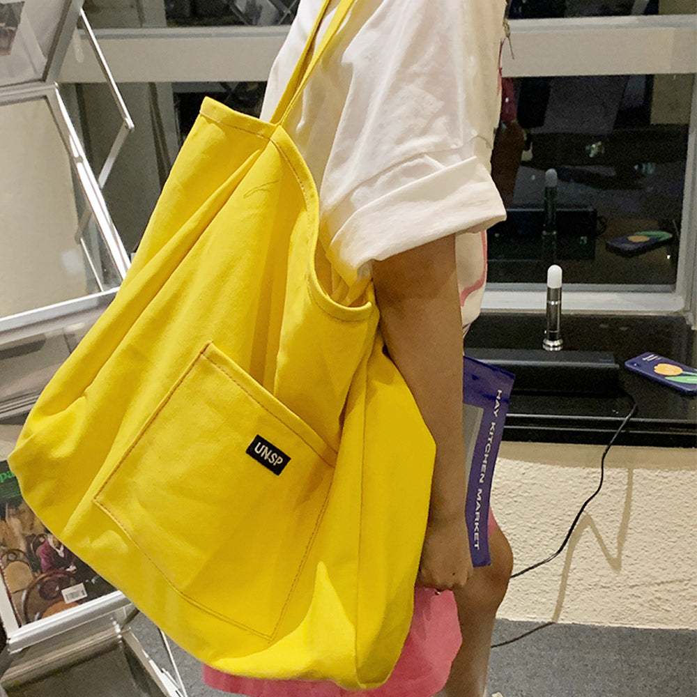 大収納 底板付き 肩掛けカバン イエロー
