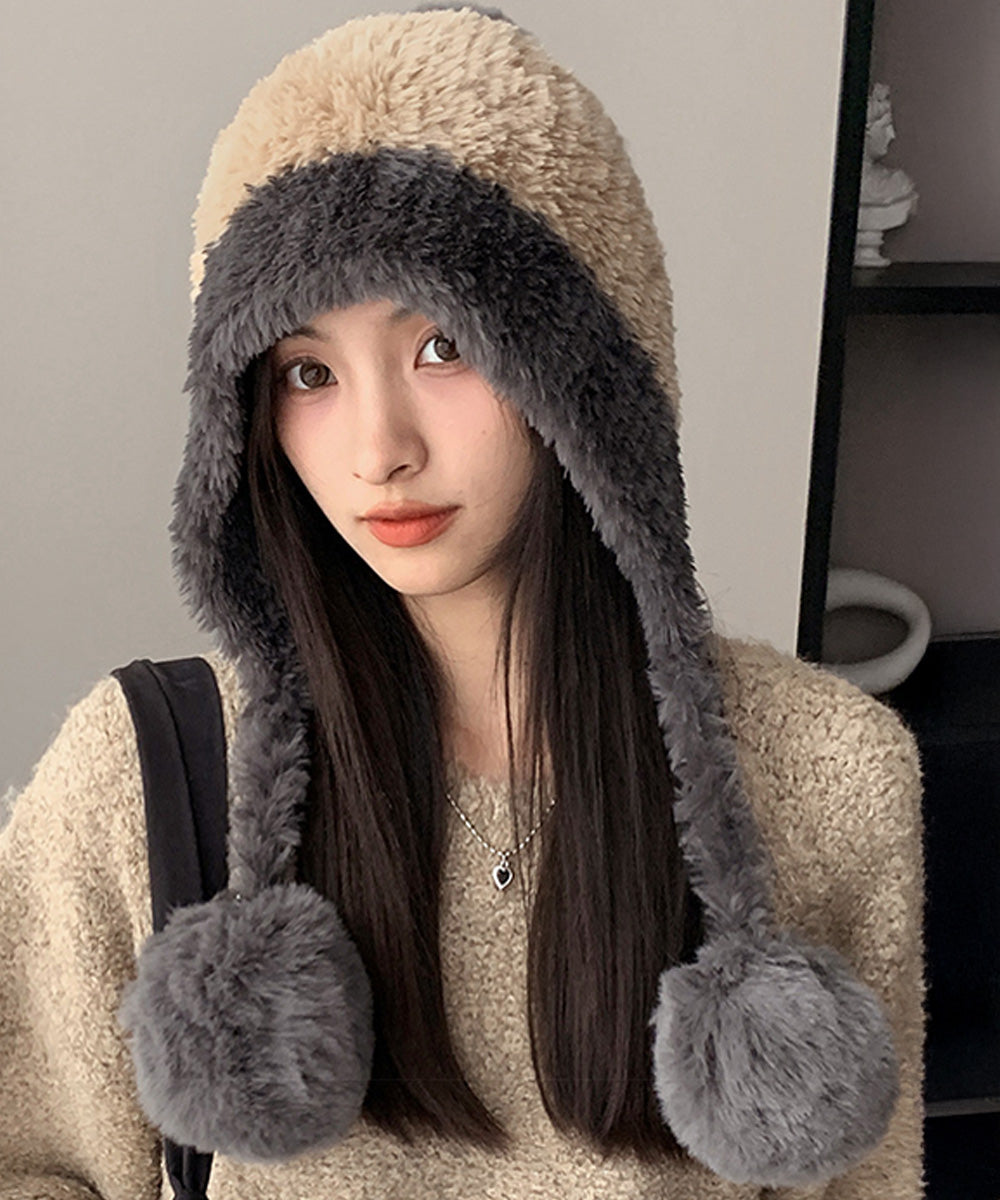 ポンポン付き もこもこニット帽子あったか レディース 柔らか帽子 耳あて付き秋冬ハット 暖かい防寒ボア帽子 小顔 ふわふわニットキャップ ボリューム可愛い 韓国風 86LMXK-001