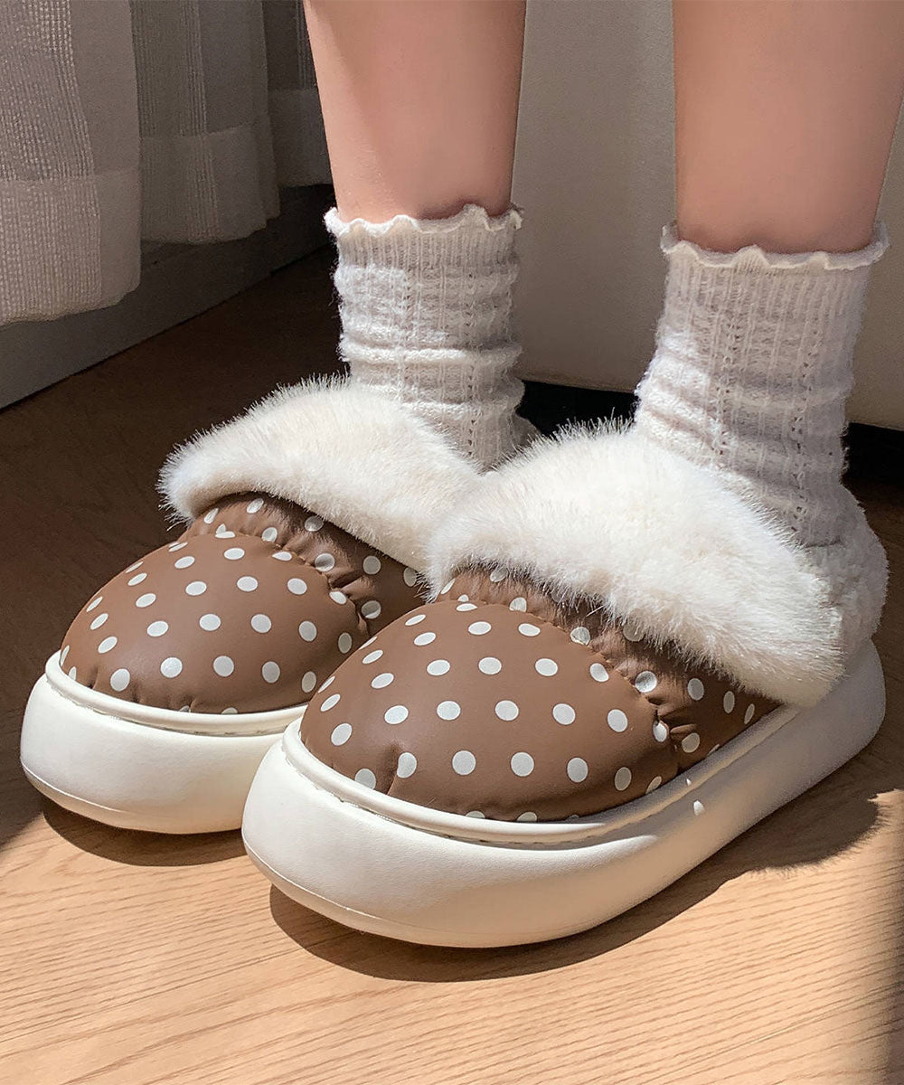 ドット柄ファーサボサンダルルームシューズ ブラウン