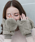ボア手袋 裏起毛ミトングローブ あったか 紐付きファー手袋暖かい かわいいミトン手袋 スマホ対応 もこもこ 裏ボア 指出し手袋ふわふわ アウトドア冬 防寒グローブ 86LYUMU-002