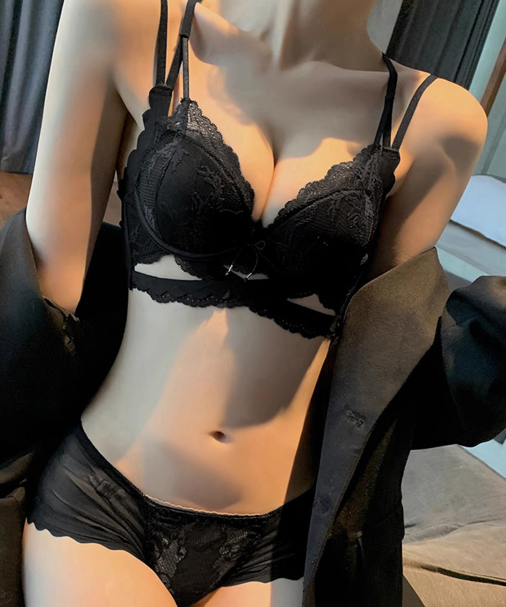 小胸ブラジャーショーツセットノンワイヤー ランジェリーセット 脇高花柄レースブラジャー下着セット セクシー 大人美胸 可愛いインナー バスト盛れるブラセット韓国風 86MEIZIQI-048