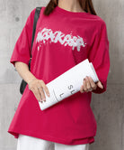 ロングtシャツ ビッグシルエットTシャツ フューシャピンク