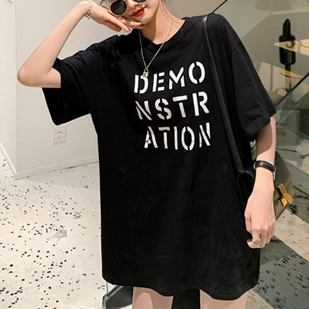 ロング ロゴｔシャツ レディース 半袖 ブラック
