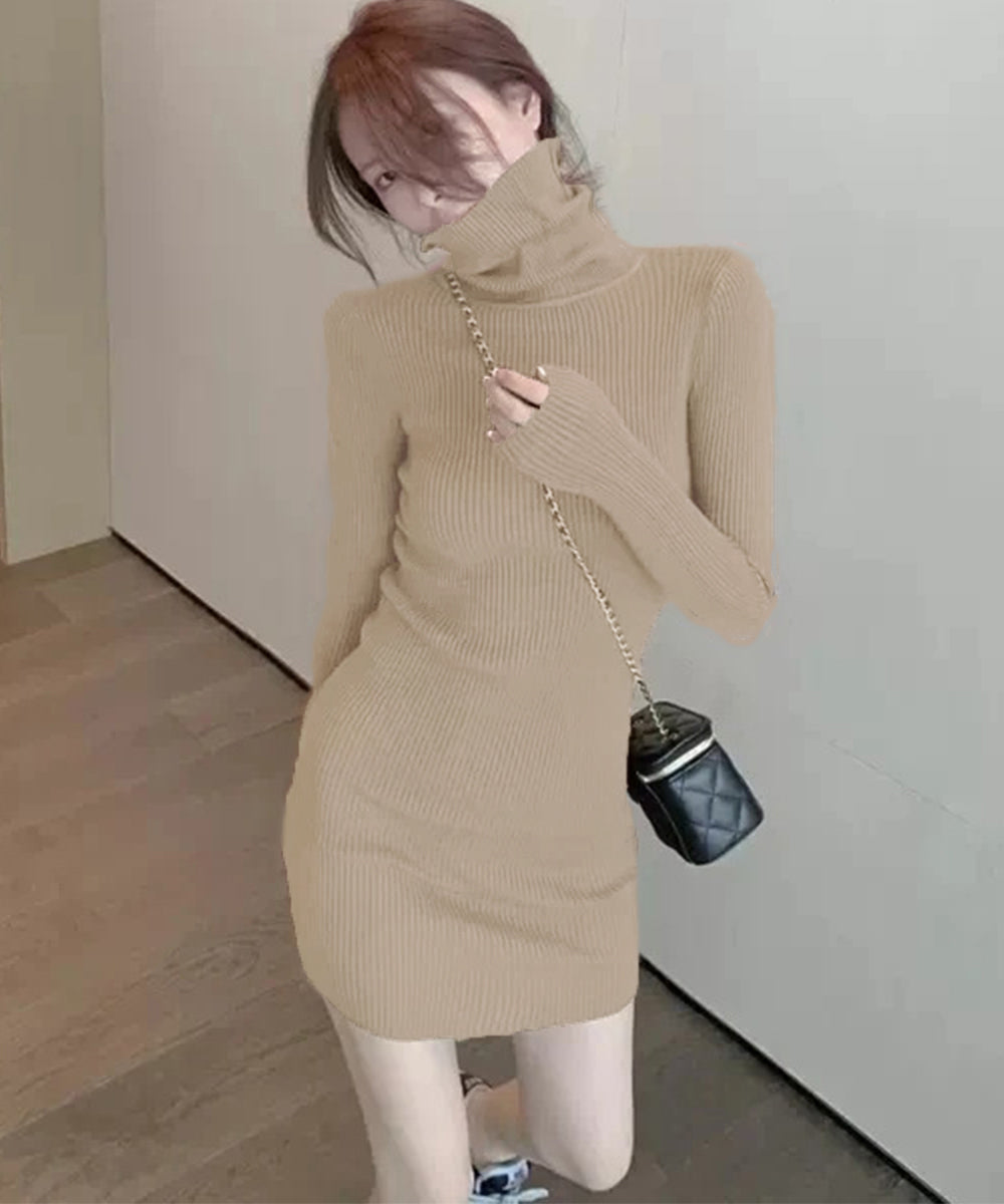 ニットワンピース ミニ タイトワンピース モカベージュ