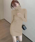 ニットワンピース ミニ タイトワンピース モカベージュ