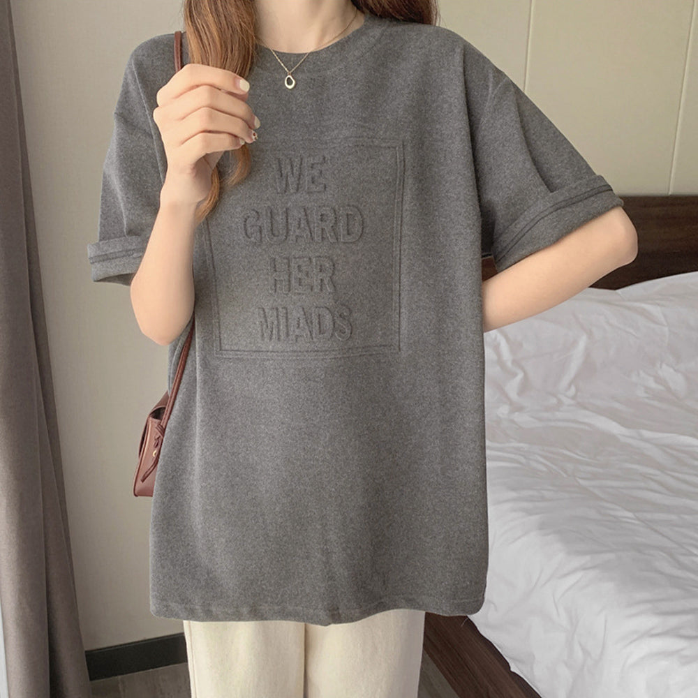 立体ロゴtシャツ 韓国チュニックロンT ダークグレー