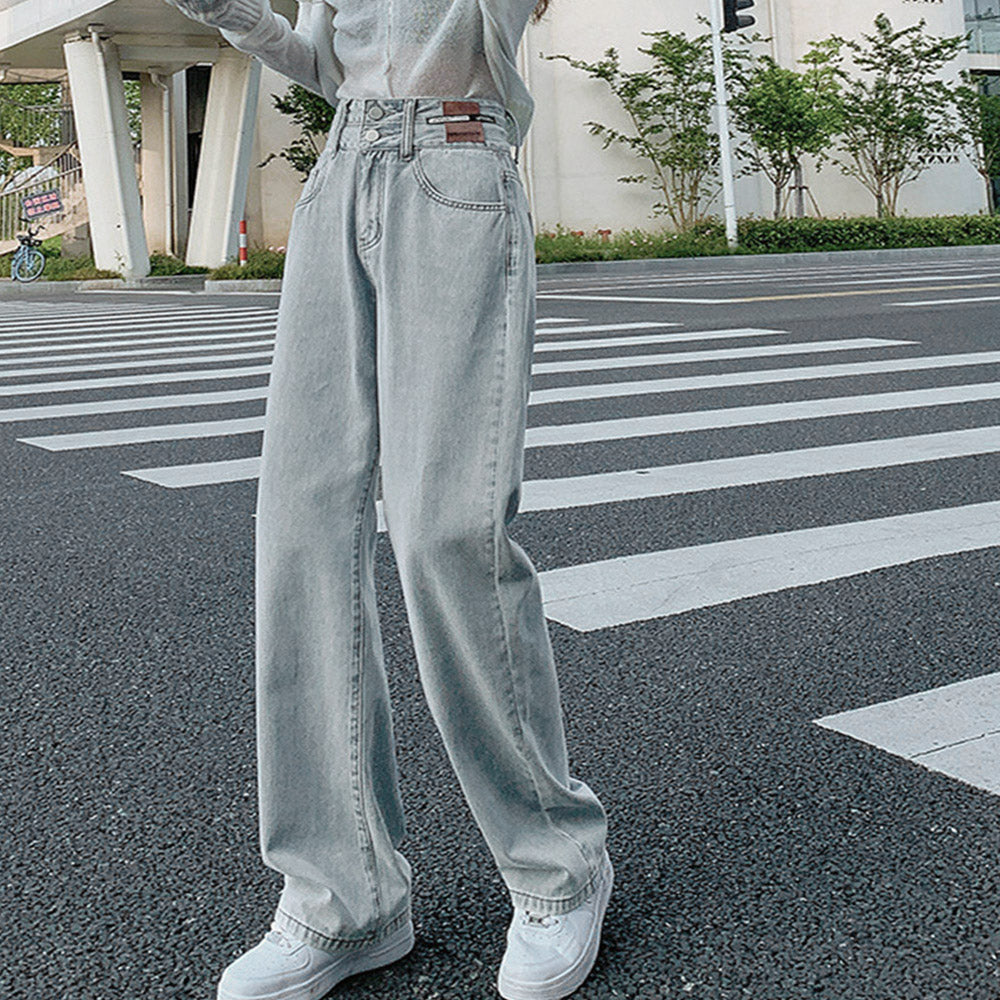 ストレートデニムパンツ セミワイドパンツ サックス