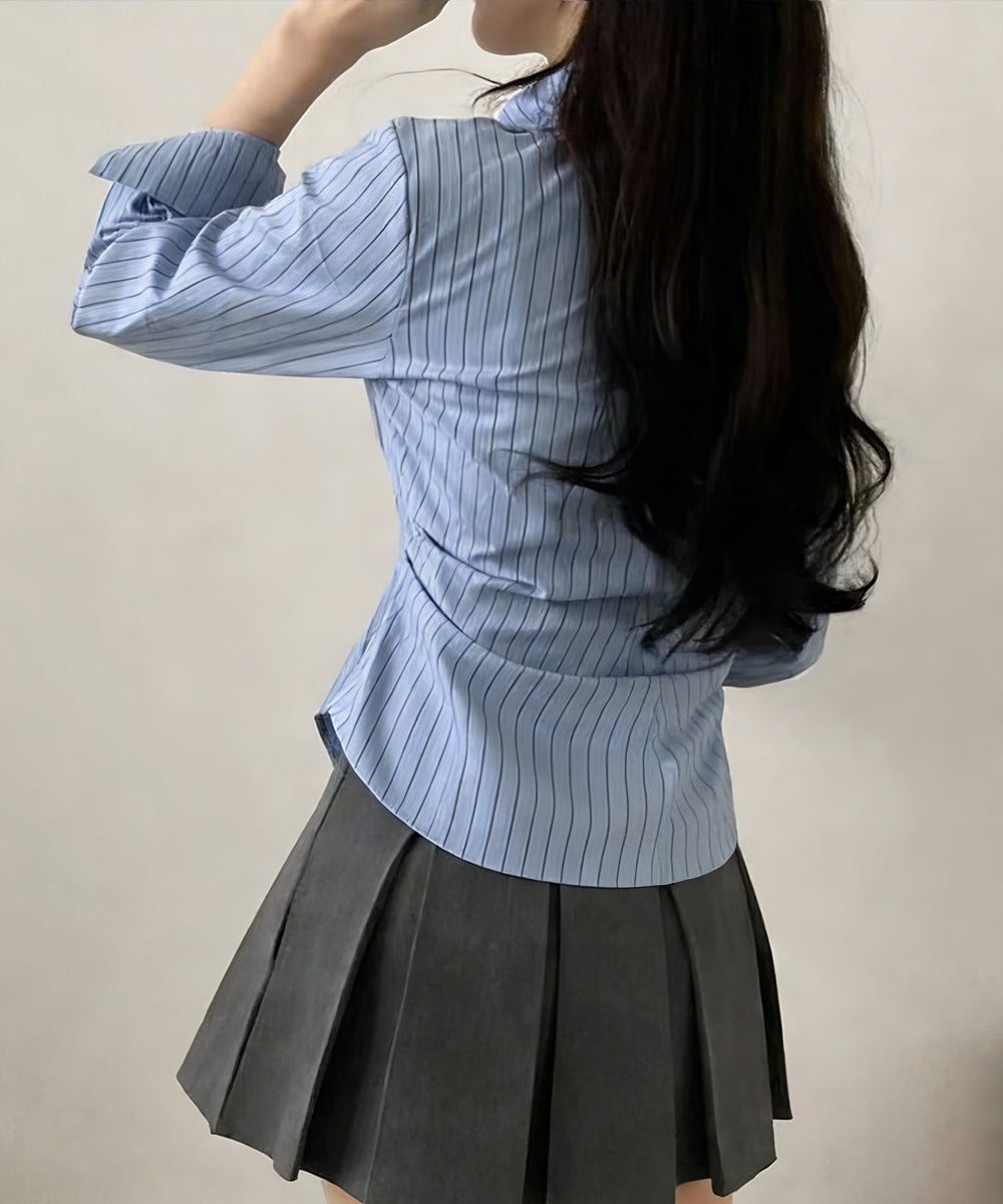 長袖ラップブラウス カシュクール春服秋服 詳細画像3
