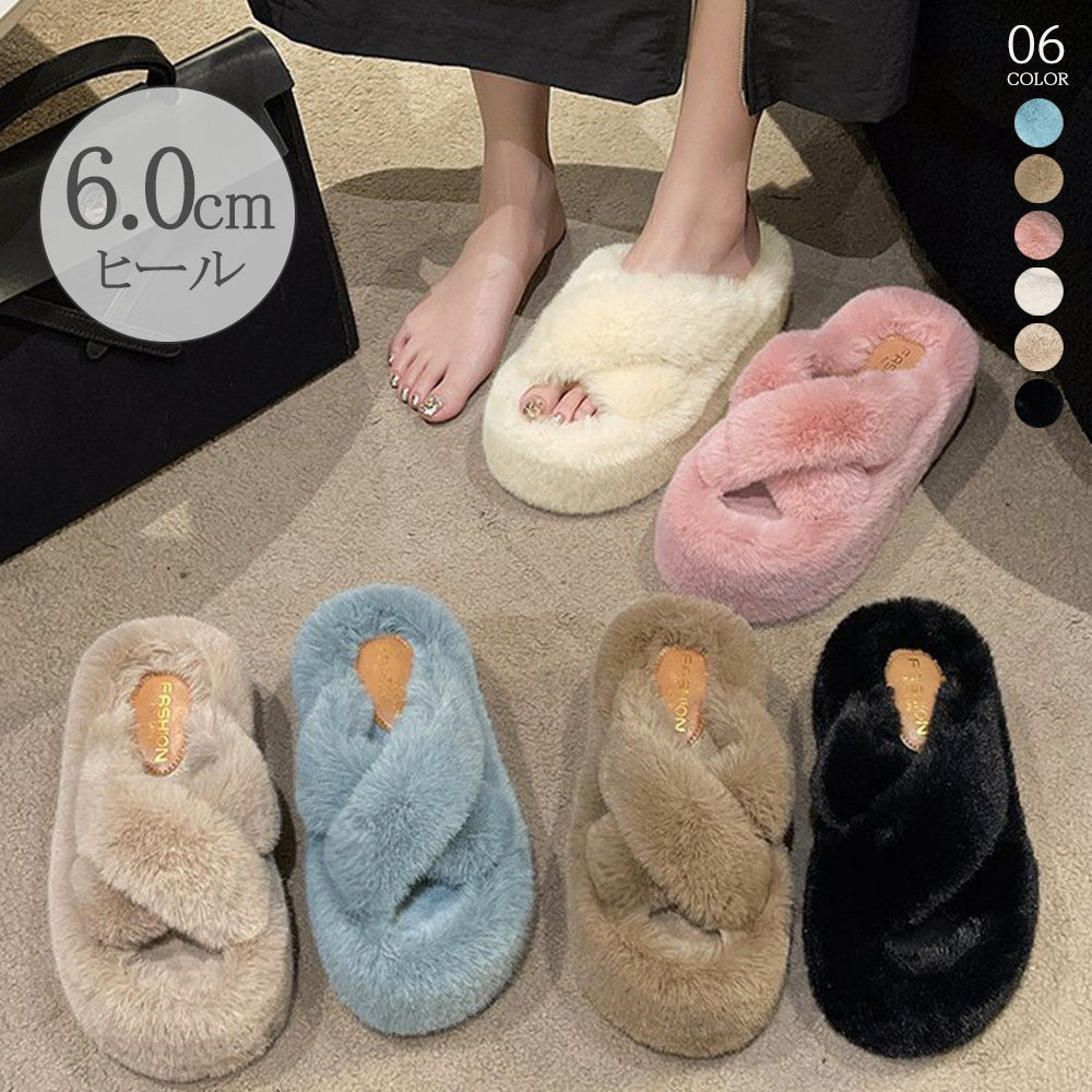 ファーサンダル 厚底 韓国ファースリッパ 詳細画像1