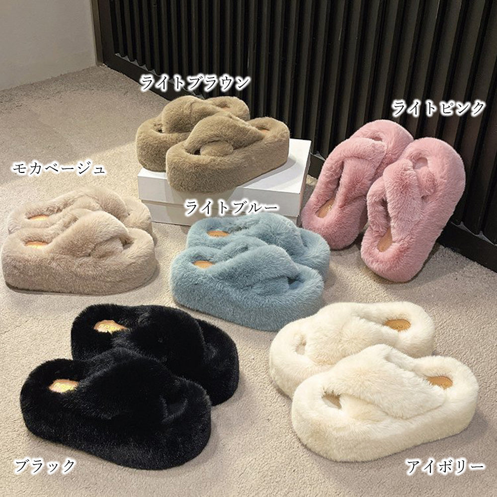 ファーサンダル 厚底 韓国ファースリッパ 詳細画像2