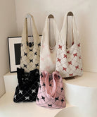 ニットトートバッグ リボン柄ニット編み鞄