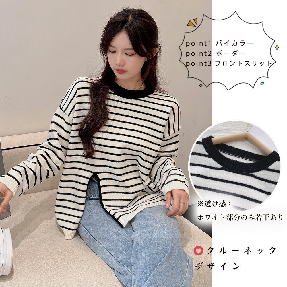 ニットトップス フロントスリット 秋冬 詳細画像6