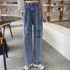 ダメージ デニムパンツ ハイウエスト美脚