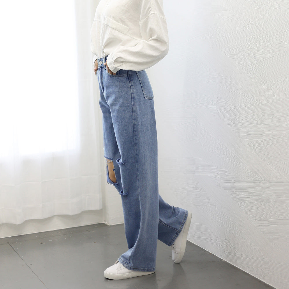ダメージ デニムパンツ ハイウエスト美脚 詳細画像5
