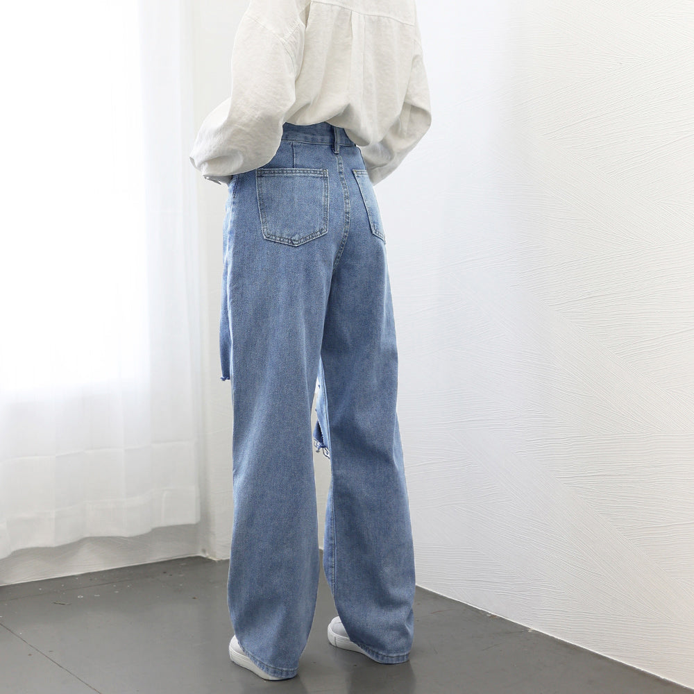 ダメージ デニムパンツ ハイウエスト美脚 詳細画像6