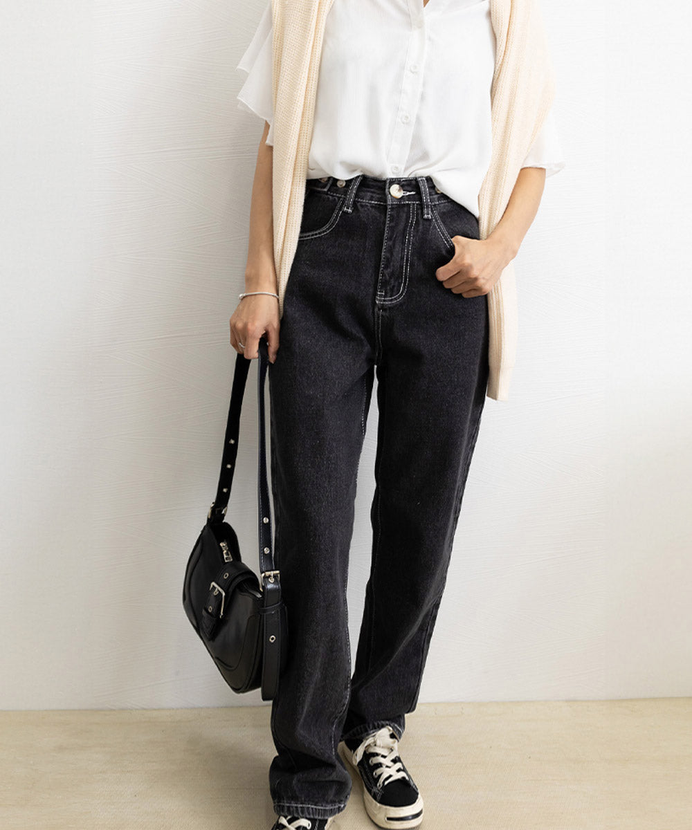 ストレートデニムパンツ ウエスト調整可能