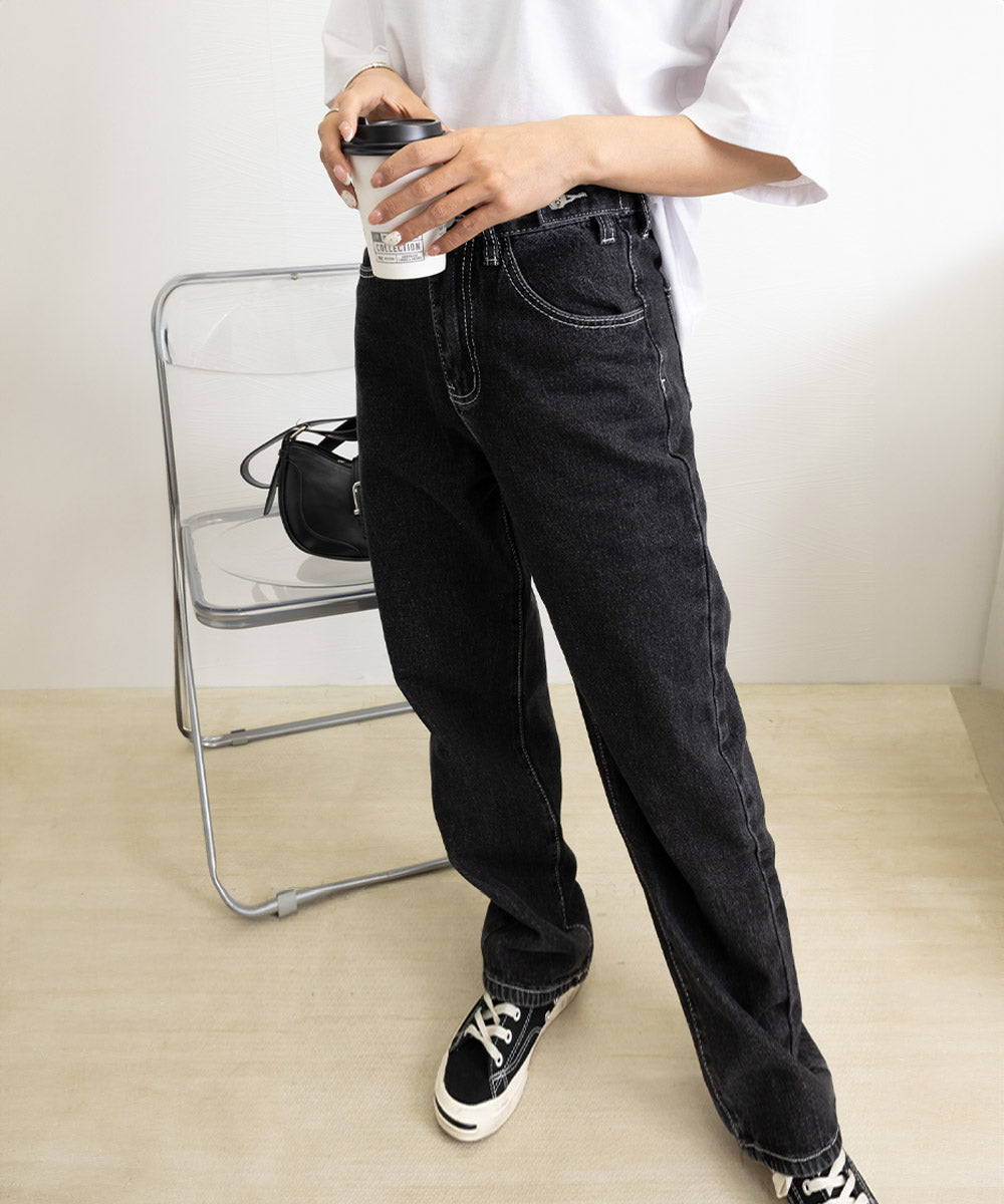 ストレートデニムパンツ ウエスト調整可能